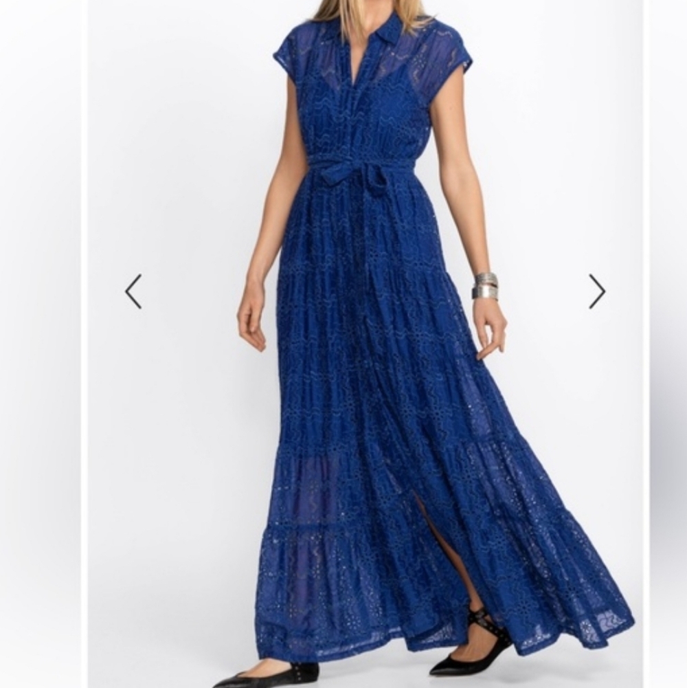 Johnny Was Marina Joy Silk Maxi Dress Blue XS Vacation Resort Silk Blend Flowy